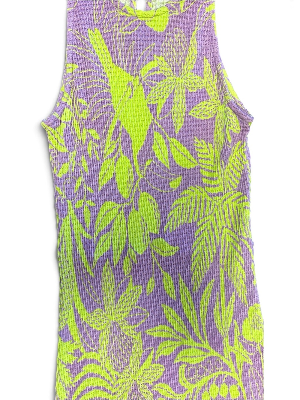 FARM Rio Women’s Neon Yellow & Lavender Floral Knit Dress - Picture 3 of 8
